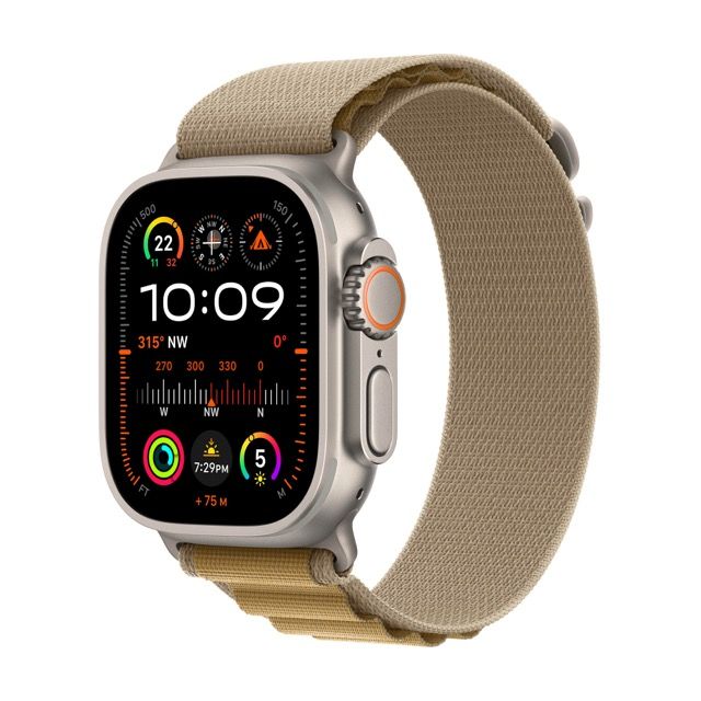 Apple Watch Ultra 2 GPS + Cellular 49mm Natural Titanium Case with Tan Alpine LoopWearablesNew finish. Never quit.Featuring a stunning, new black titanium case, Apple Watch Ultra 2 is the ultimate sports and adventure watch. It has all the connectivity, h